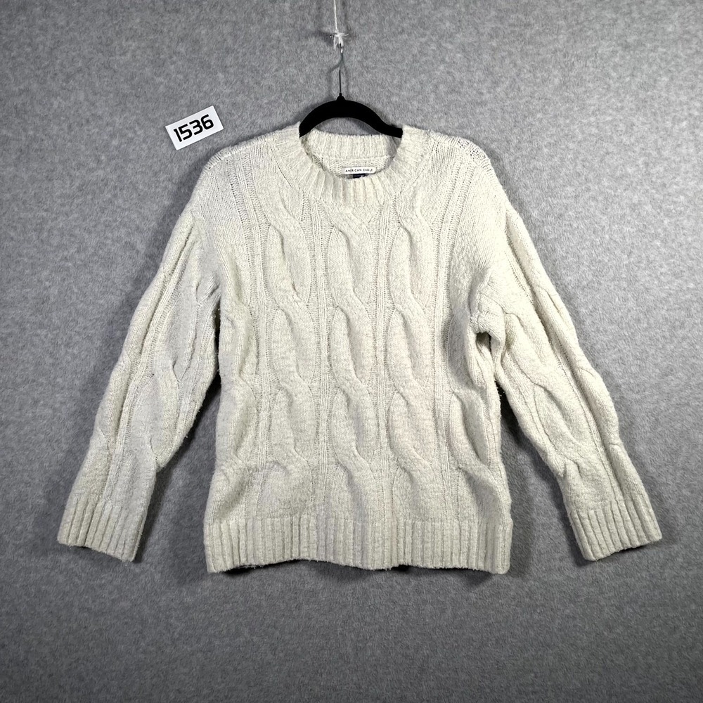 American Eagle Outfitters Sweater Womens XS White Stretch Cable Knit Pullover